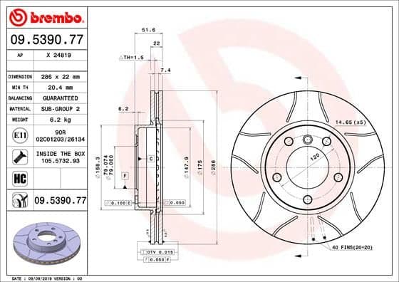 Bremžu diski BREMBO 09.5390.77 1