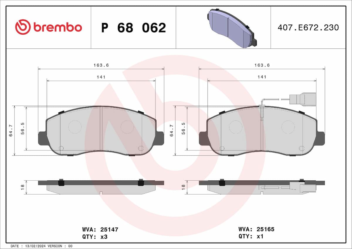 Bremžu uzliku kompl., Disku bremzes BREMBO P 68 062 1