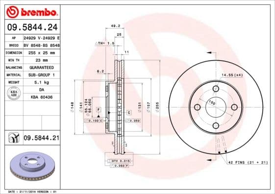 Bremžu diski BREMBO 09.5844.21 1