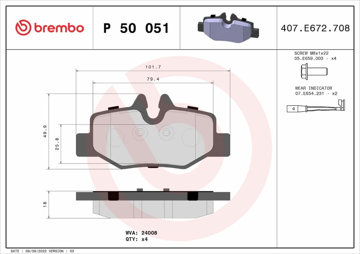 Bremžu uzliku kompl., Disku bremzes BREMBO P 50 051 1