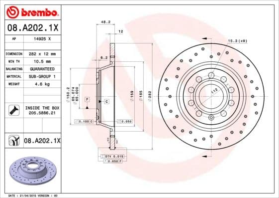 Bremžu diski BREMBO 08.A202.1X 1