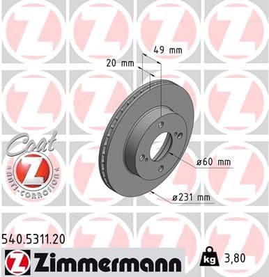 Bremžu diski ZIMMERMANN 540.5311.20 1