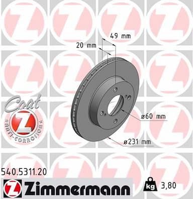 Bremžu diski ZIMMERMANN 540.5311.20 1