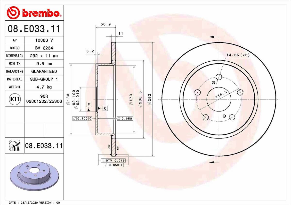 Bremžu diski BREMBO 08.E033.11 1