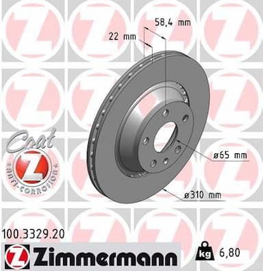 Bremžu diski ZIMMERMANN 100.3329.20 1