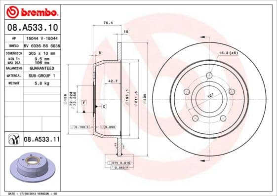 Bremžu diski BREMBO 08.A533.11 1