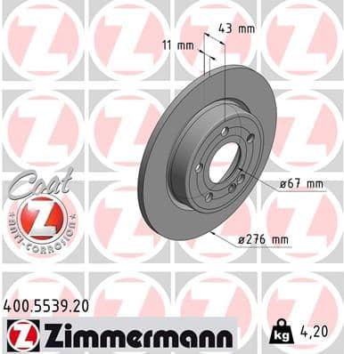 Bremžu diski ZIMMERMANN 400.5539.20 1