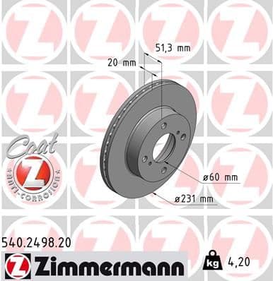 Bremžu diski ZIMMERMANN 540.2498.20 1