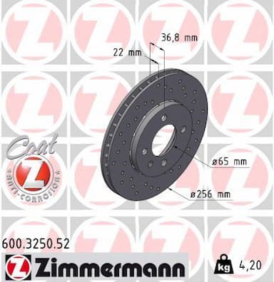 Bremžu diski ZIMMERMANN 600.3250.52 1