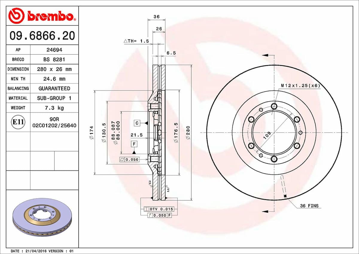 Bremžu diski BREMBO 09.6866.20 1