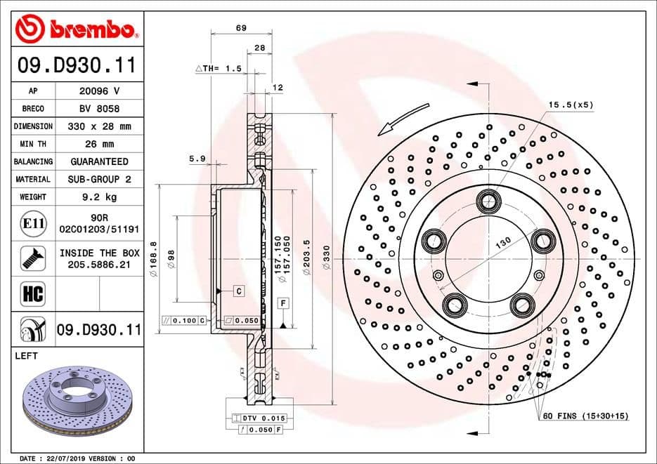 Bremžu diski BREMBO 09.D930.11 1