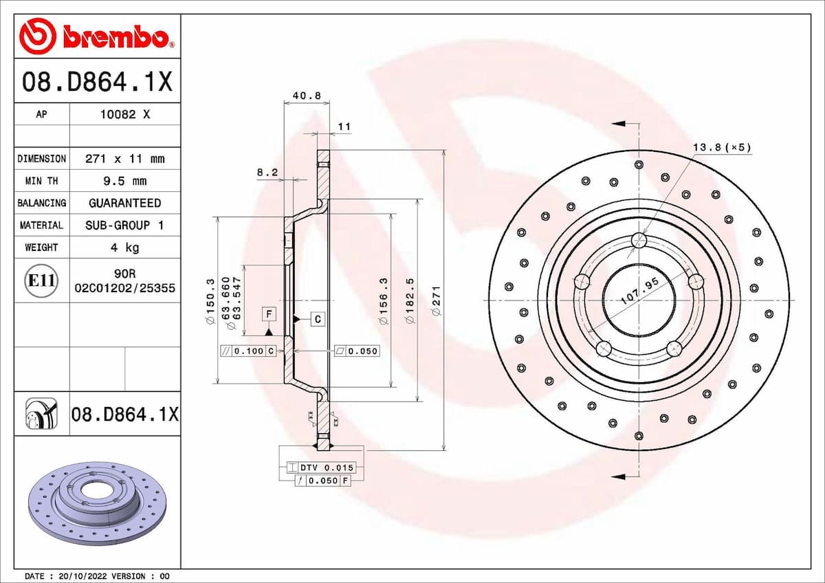 Bremžu diski BREMBO 08.D864.1X 1