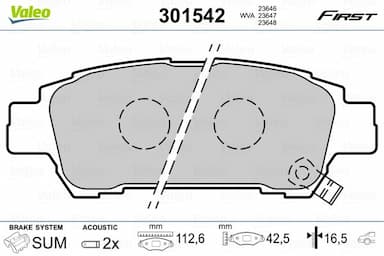 Bremžu uzliku kompl., Disku bremzes VALEO 301542 1