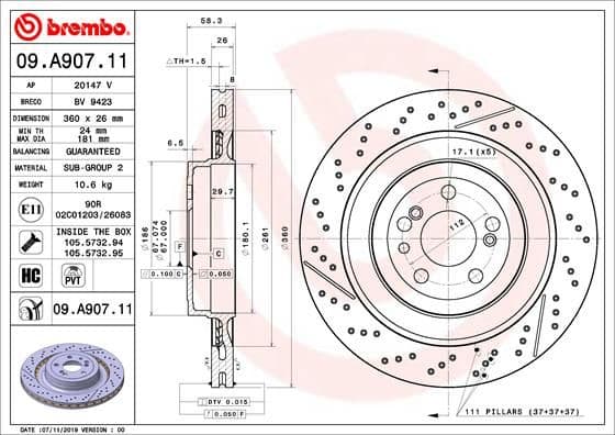 Bremžu diski BREMBO 09.A907.11 1