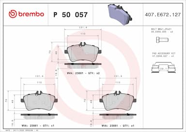 Bremžu uzliku kompl., Disku bremzes BREMBO P 50 057 1