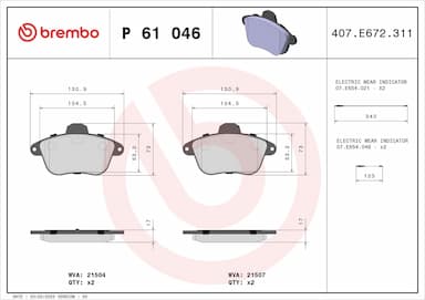 Bremžu uzliku kompl., Disku bremzes BREMBO P 61 046 1