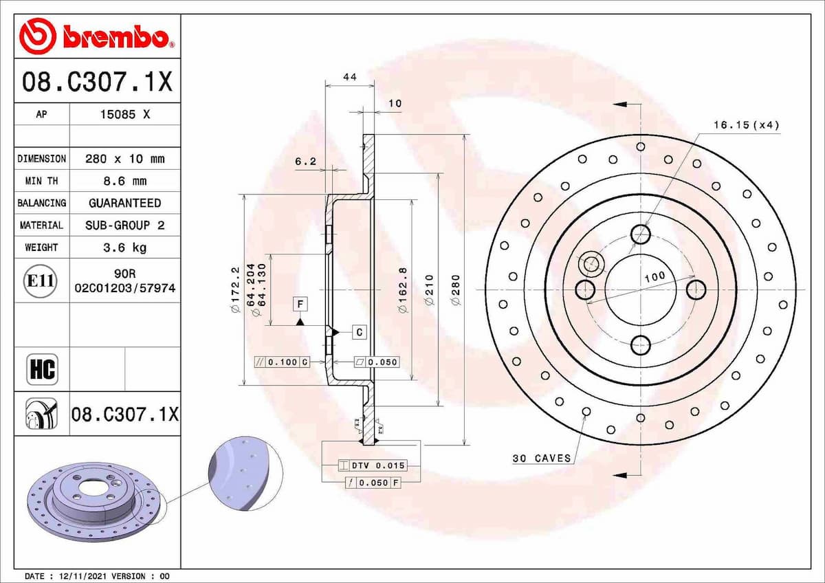 Bremžu diski BREMBO 08.C307.1X 1