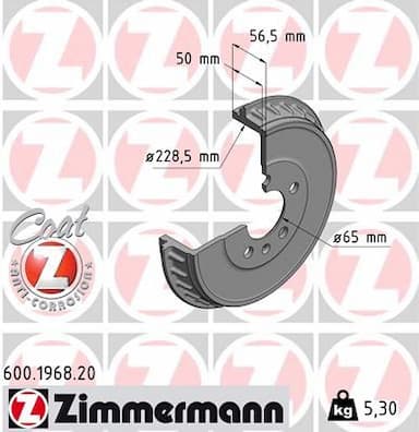 Bremžu trumulis ZIMMERMANN 600.1968.20 1