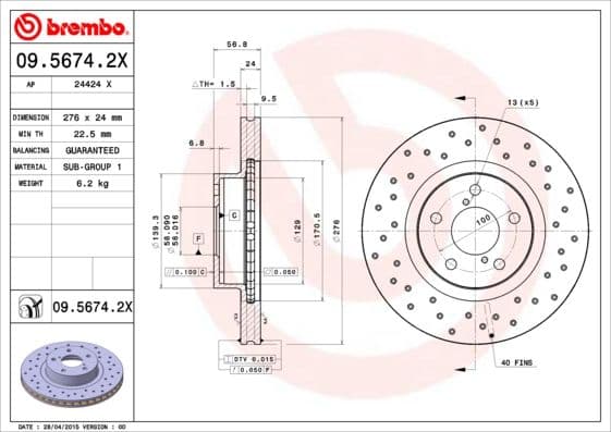 Bremžu diski BREMBO 09.5674.2X 1