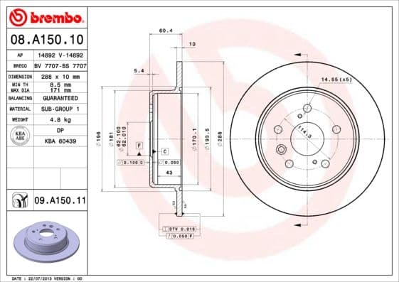 Bremžu diski BREMBO 08.A150.11 1