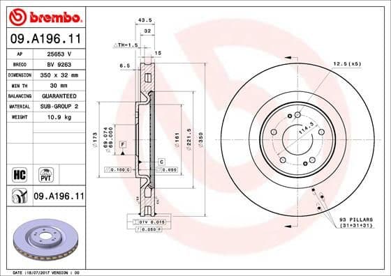 Bremžu diski BREMBO 09.A196.11 1