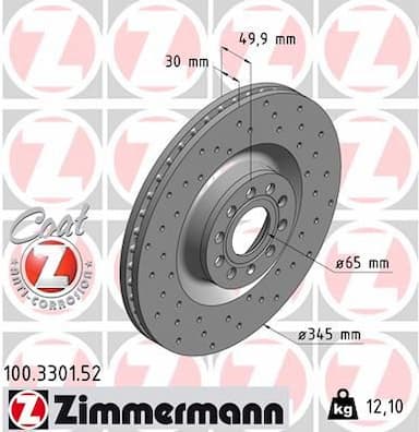 Bremžu diski ZIMMERMANN 100.3301.52 1