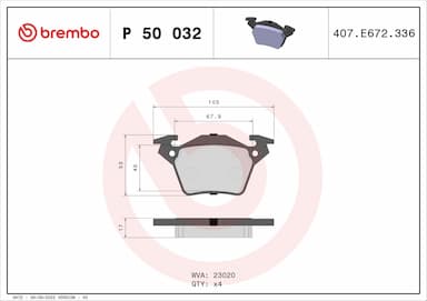 Bremžu uzliku kompl., Disku bremzes BREMBO P 50 032 1