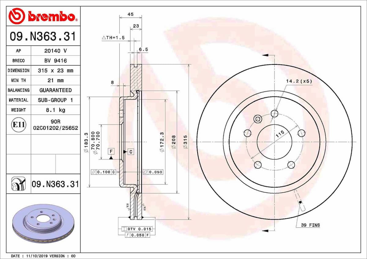 Bremžu diski BREMBO 09.N363.31 1