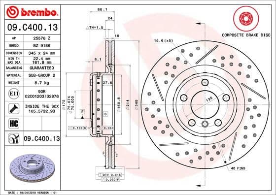 Bremžu diski BREMBO 09.C400.13 1