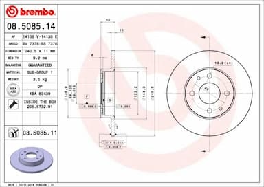 Bremžu diski BREMBO 08.5085.11 1