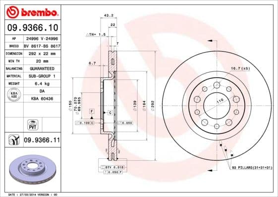 Bremžu diski BREMBO 09.9366.11 1