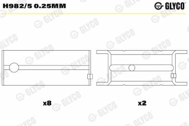 Kloķvārpstas gultnis GLYCO H982/5 0.25mm 1