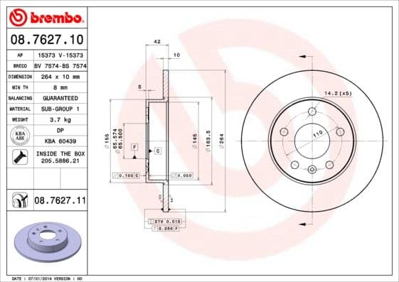 Bremžu diski BREMBO 08.7627.11 1