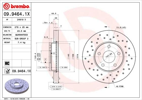 Bremžu diski BREMBO 09.9464.1X 1