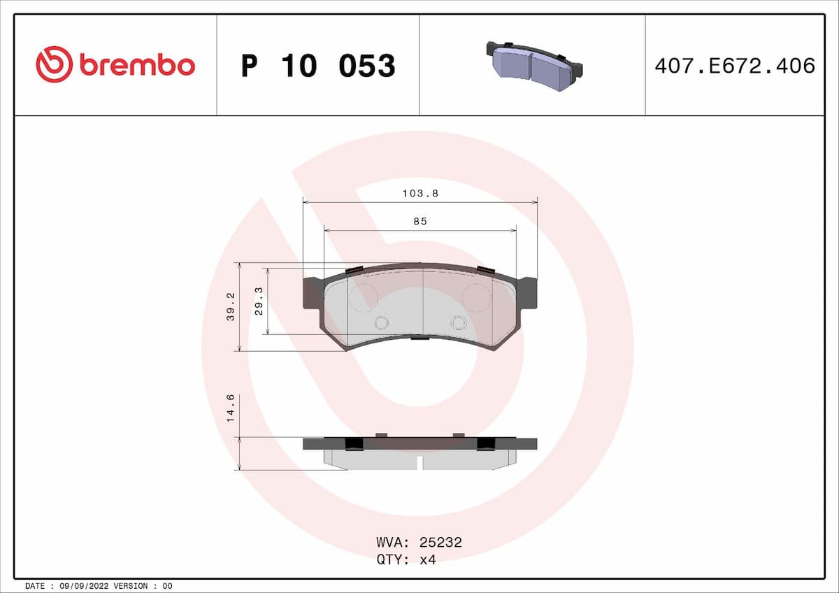 Bremžu uzliku kompl., Disku bremzes BREMBO P 10 053 1