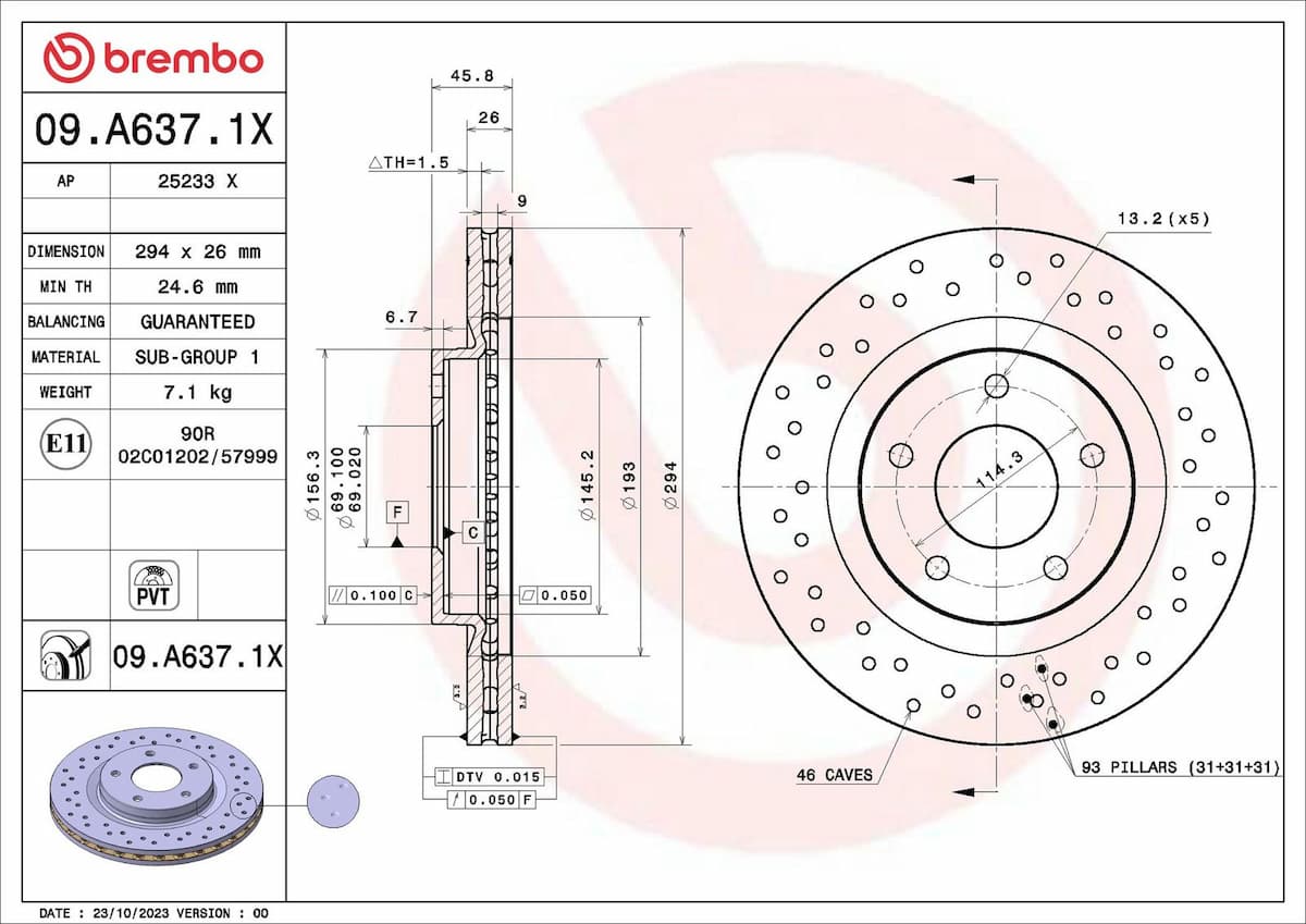 Bremžu diski BREMBO 09.A637.1X 1