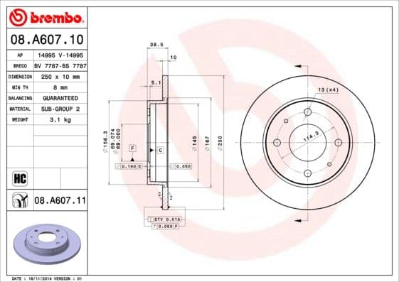 Bremžu diski BREMBO 08.A607.11 1