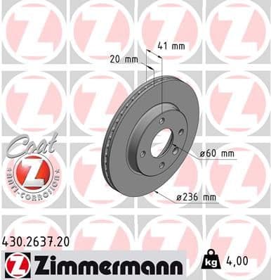 Bremžu diski ZIMMERMANN 430.2637.20 1