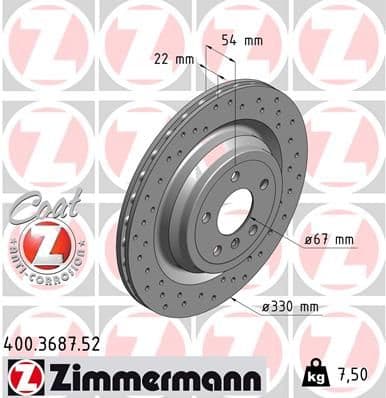 Bremžu diski ZIMMERMANN 400.3687.52 1