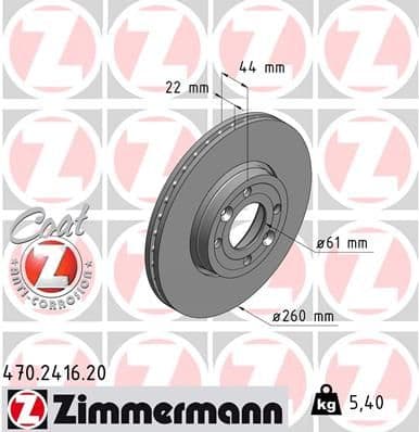 Bremžu diski ZIMMERMANN 470.2416.20 1