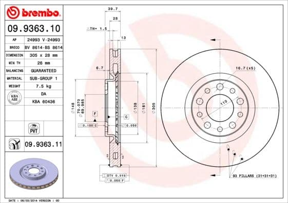 Bremžu diski BREMBO 09.9363.11 1