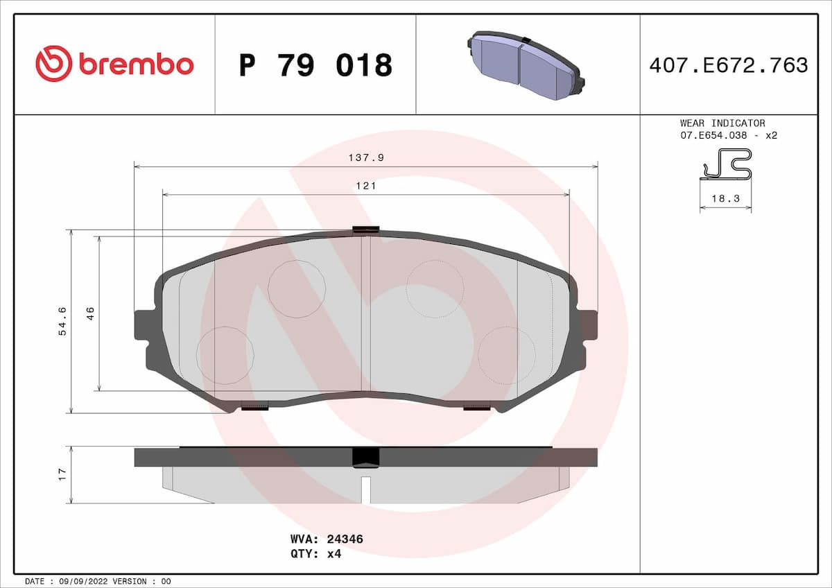 Bremžu uzliku kompl., Disku bremzes BREMBO P 79 018 1