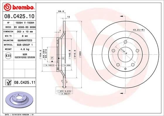 Bremžu diski BREMBO 08.C425.11 1