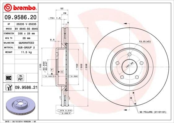 Bremžu diski BREMBO 09.9586.21 1