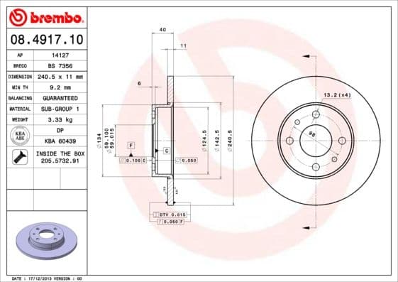 Bremžu diski BREMBO 08.4917.10 1