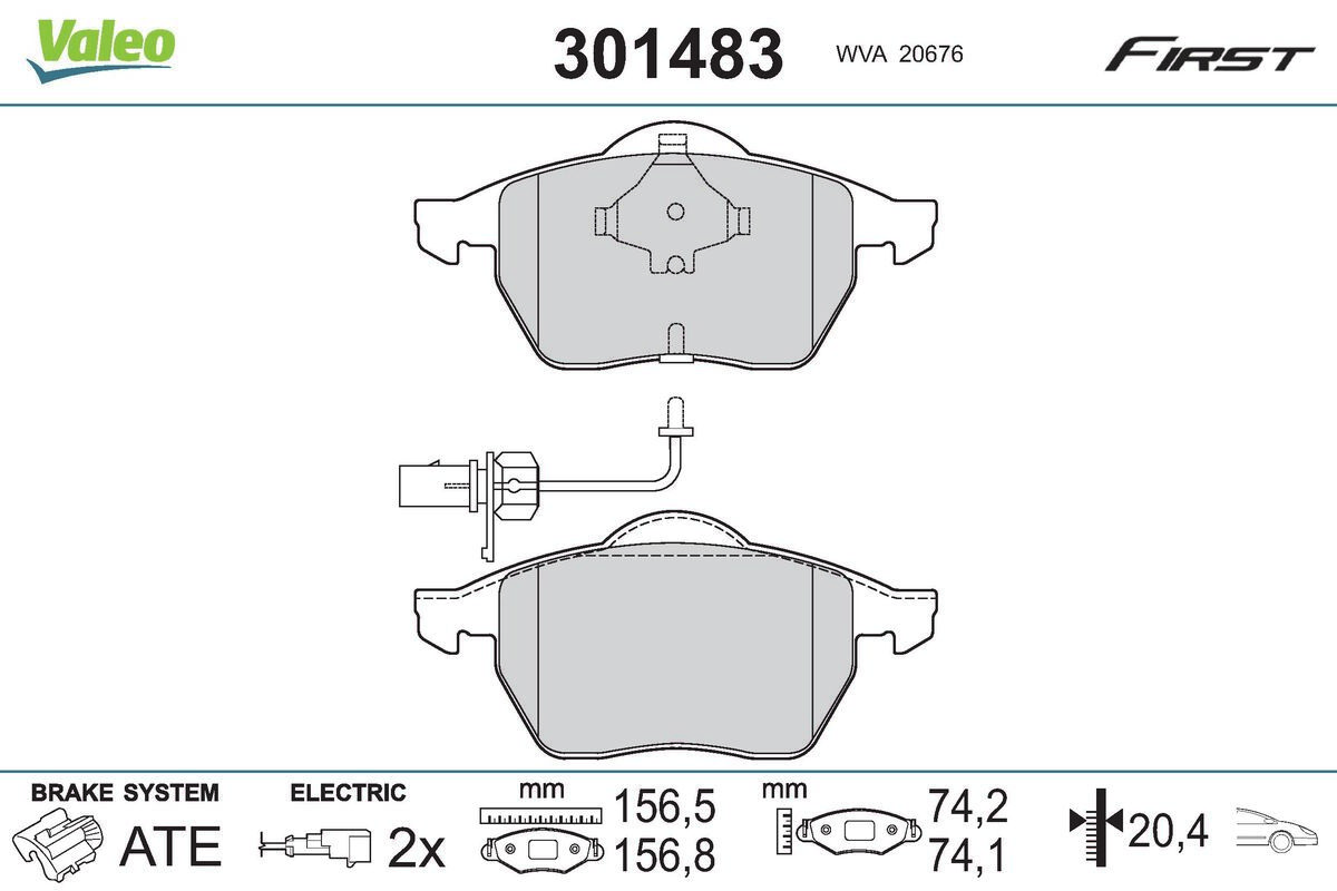 Bremžu uzliku kompl., Disku bremzes VALEO 301483 2