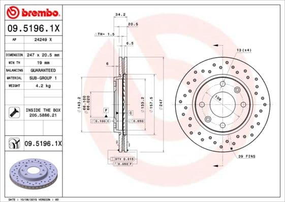 Bremžu diski BREMBO 09.5196.1X 1