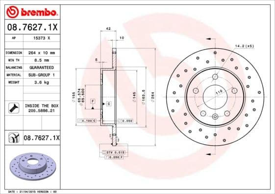 Bremžu diski BREMBO 08.7627.1X 1