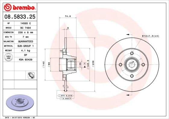 Bremžu diski BREMBO 08.5833.25 1