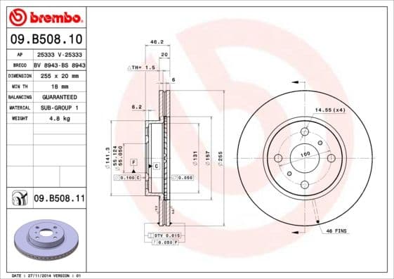 Bremžu diski BREMBO 09.B508.11 1